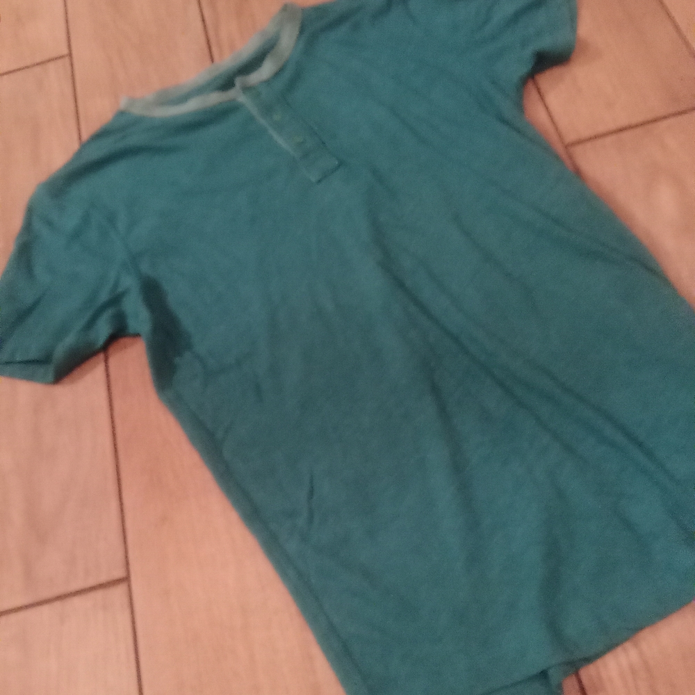 Lucky Brand Turquoise Short Sleeve Tee With Buttons On Neck